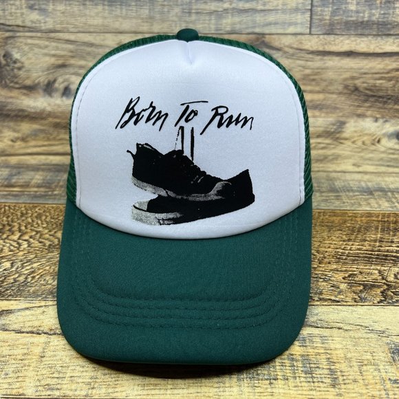Bruce Springsteen Born To Run Vintage Logo Mens Trucker Hat Green Snapback Cap - Picture 2 of 8